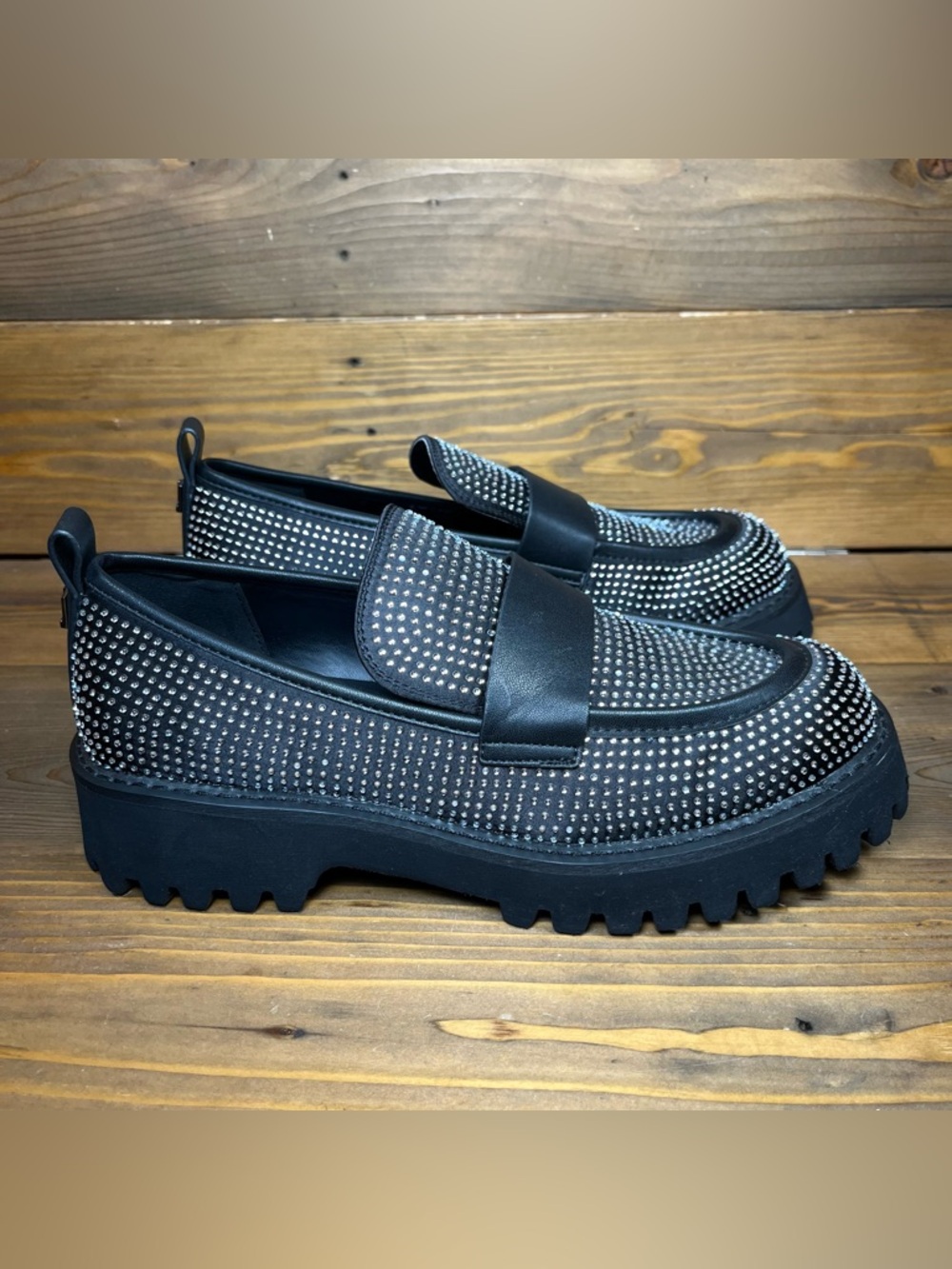 Karl Lagerfeld Paris Grady Black Crystal Chunky Lug Sole Loafer